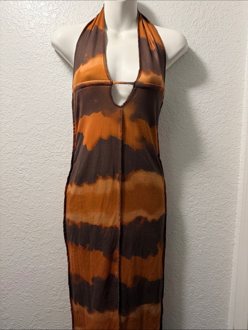 SHEIN Orange and Brown One-Shoulder Tie-Dye Maxi Dress